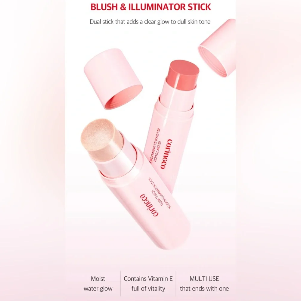 BNIB Coringco Kbeauty Glow Touch Blush & Illuminator Stick - Rosy Pink - Picture 5 of 12